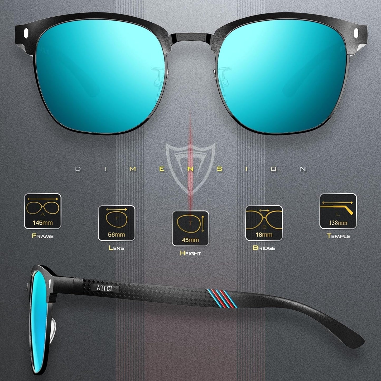 Men'S Driving Polarized Rimless Sunglasses Al - Mg Metal Frame Ultra Light - WORLD TIME VISITS