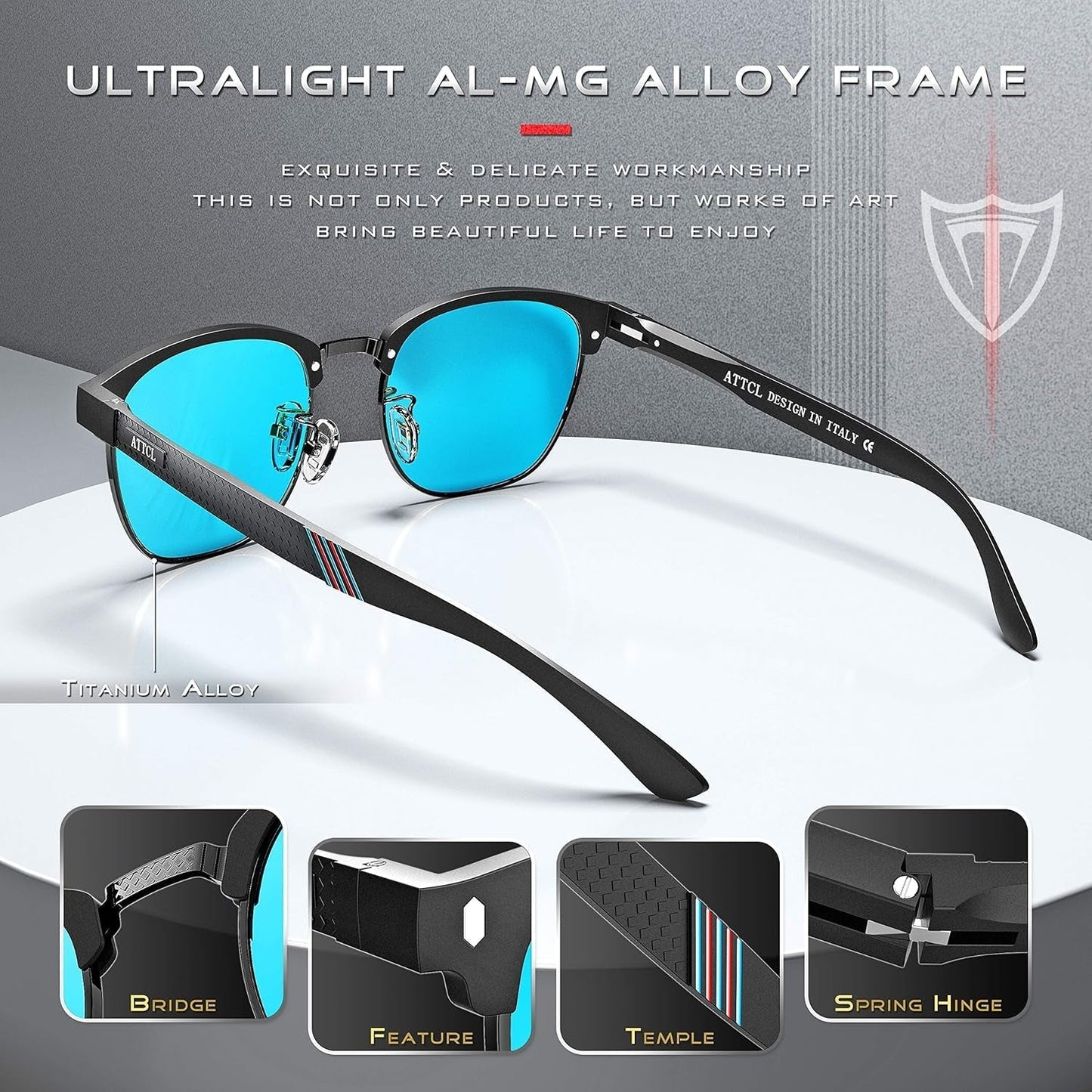 Men'S Driving Polarized Rimless Sunglasses Al - Mg Metal Frame Ultra Light - WORLD TIME VISITS