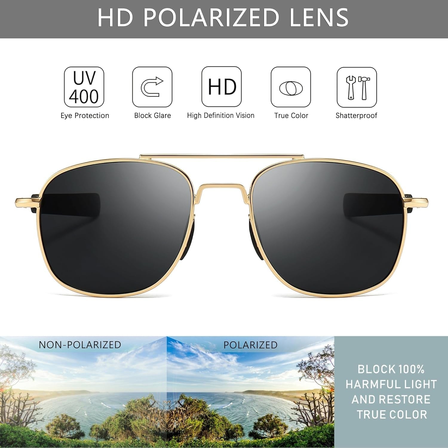 Men'S Military Style Polarized Pilot Aviator Sunglasses Bayonet Temples - WORLD TIME VISITS