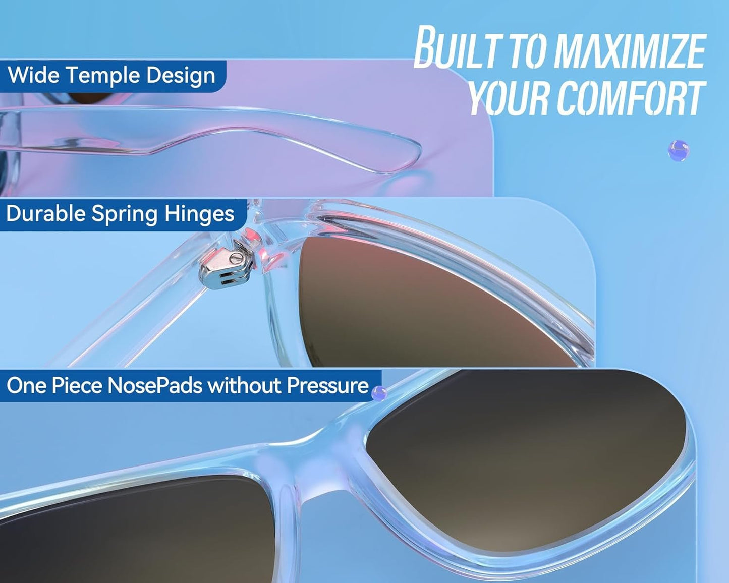 Mens Sunglasses Polarized with UV400 Protection, Fits for Women Fashion Driving, Fishing, Sports, Beach, Golfing - WORLD TIME VISITS