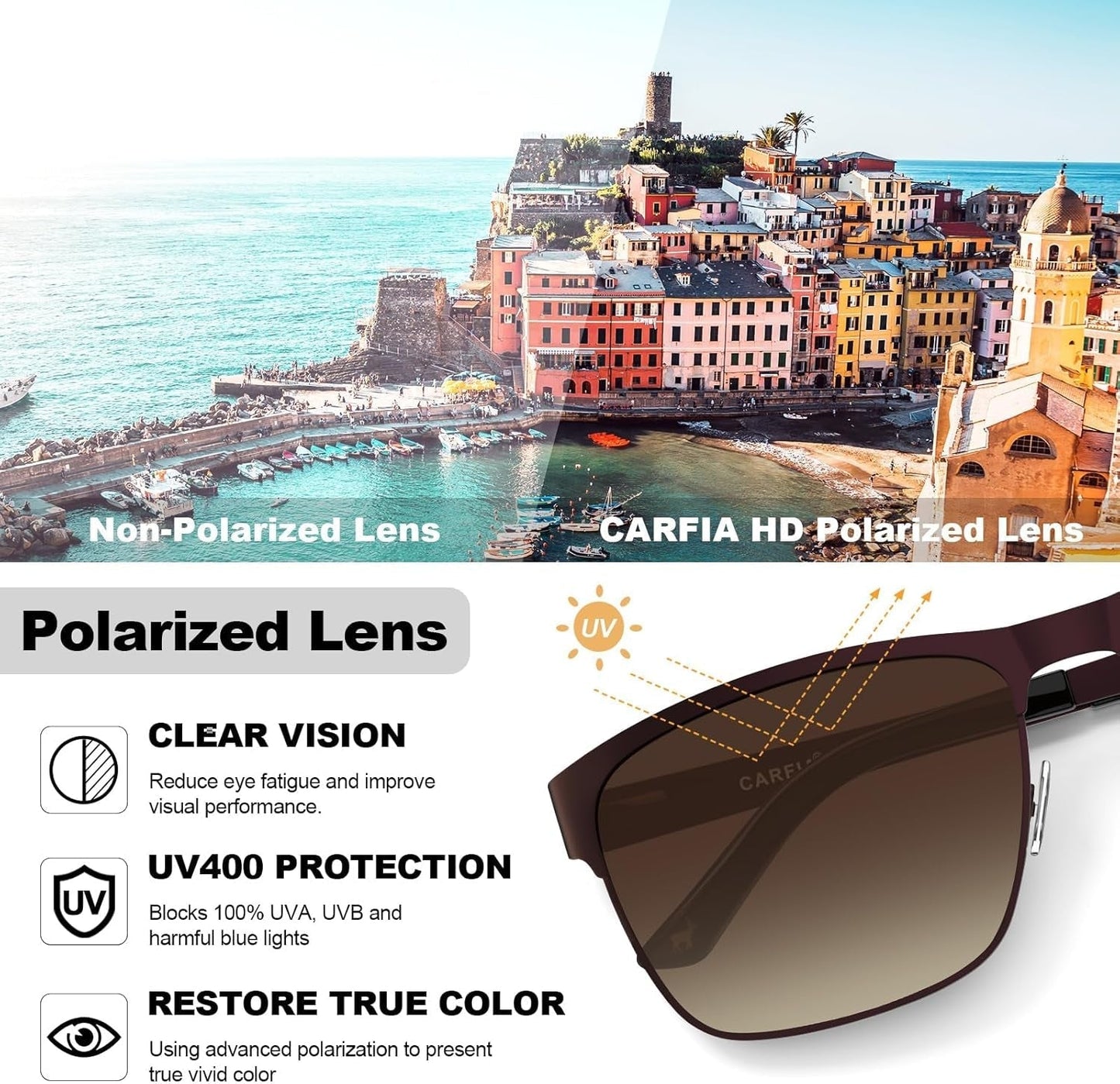 Metal Mens Sunglasses Polarized UV400 Protection for Driving Fishing Hiking Golf Everyday Use CA5225 - WORLD TIME VISITS