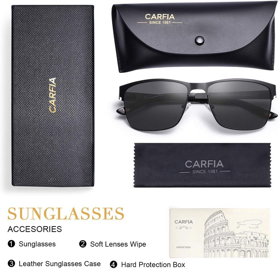 Metal Mens Sunglasses Polarized UV400 Protection for Driving Fishing Hiking Golf Everyday Use CA5225 - WORLD TIME VISITS