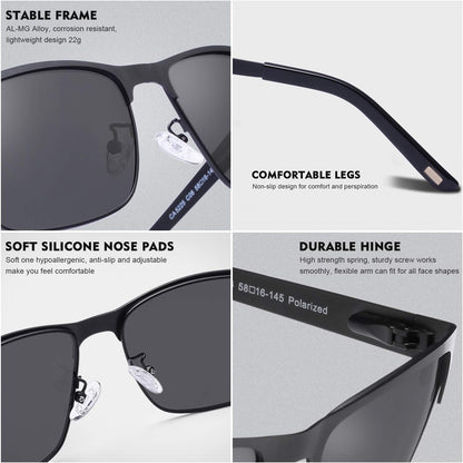 Metal Mens Sunglasses Polarized UV400 Protection for Driving Fishing Hiking Golf Everyday Use CA5225 - WORLD TIME VISITS
