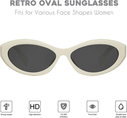 Oval Cat Eye Sunglasses for Women Retro Y2K Style MS52372 - WORLD TIME VISITS
