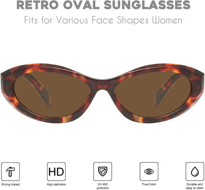 Oval Cat Eye Sunglasses for Women Retro Y2K Style MS52372 - WORLD TIME VISITS
