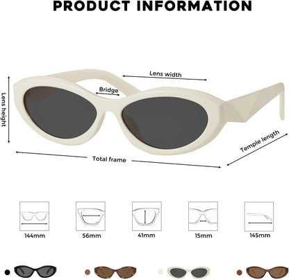 Oval Cat Eye Sunglasses for Women Retro Y2K Style MS52372 - WORLD TIME VISITS