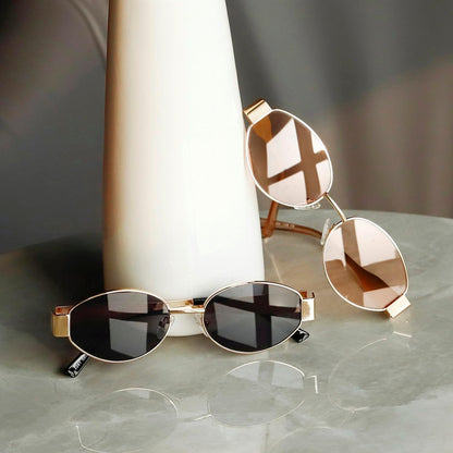 Oval Sunglasses Womens Men Retro Trendy Sun Glasses Classic Metal Shades K1653 - WORLD TIME VISITS