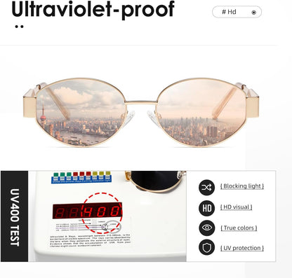 Oval Sunglasses Womens Men Retro Trendy Sun Glasses Classic Metal Shades K1653 - WORLD TIME VISITS