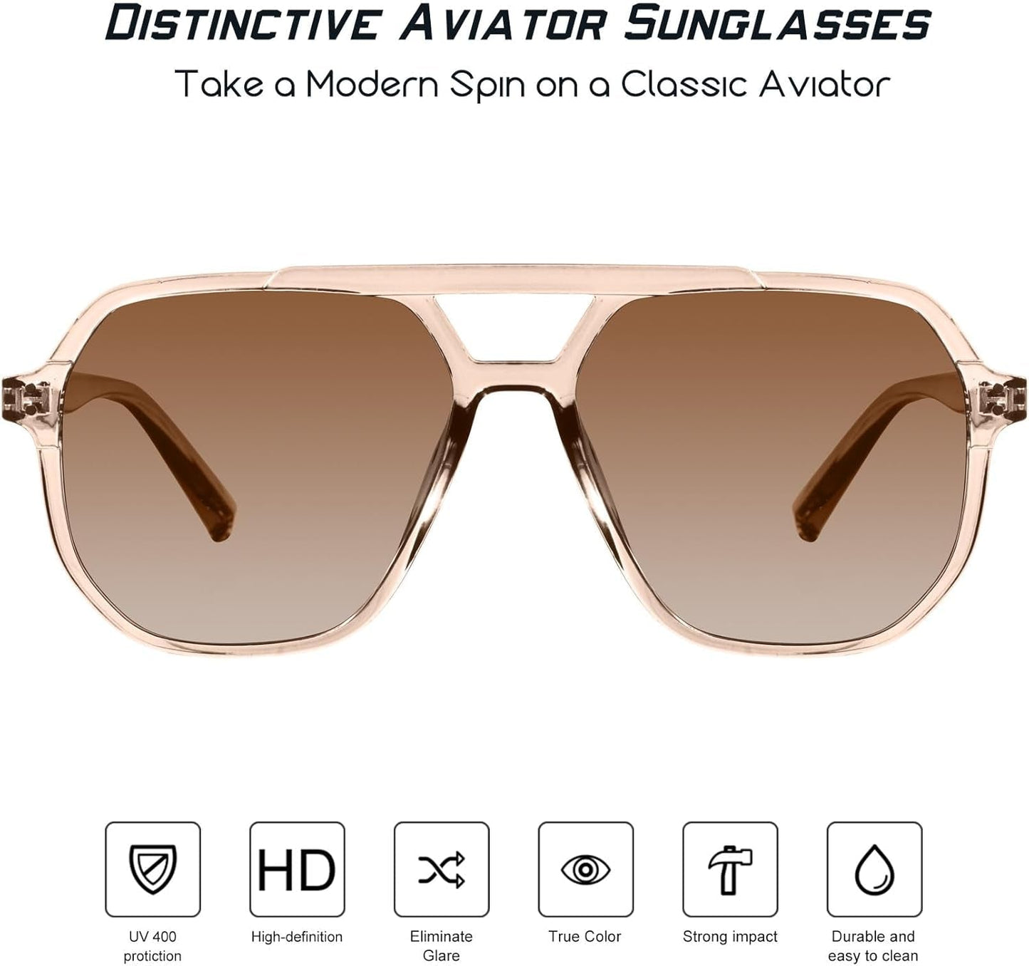 Oversized Aviator Sunglasses for Women and Men with Polarized Lens MS52243 - WORLD TIME VISITS
