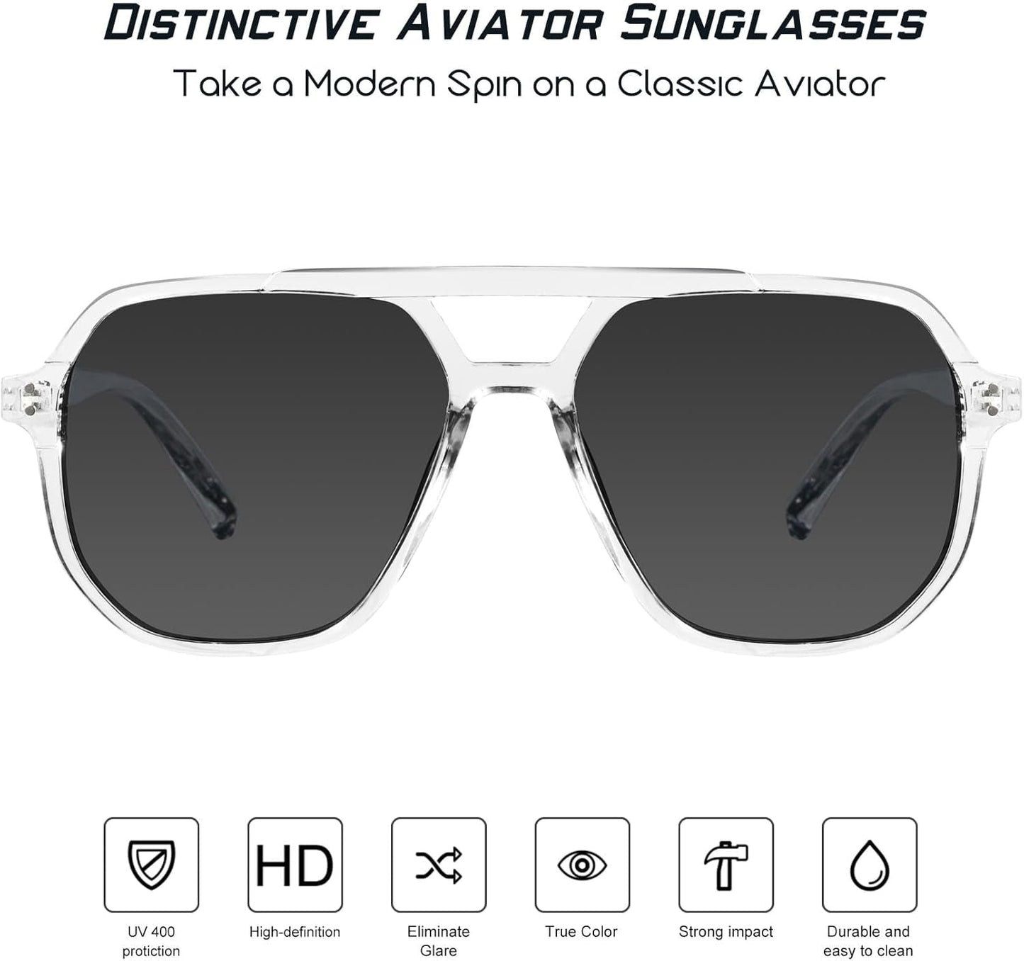 Oversized Aviator Sunglasses for Women and Men with Polarized Lens MS52243 - WORLD TIME VISITS