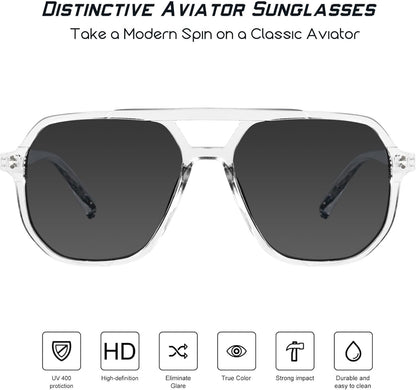 Oversized Aviator Sunglasses for Women and Men with Polarized Lens MS52243 - WORLD TIME VISITS