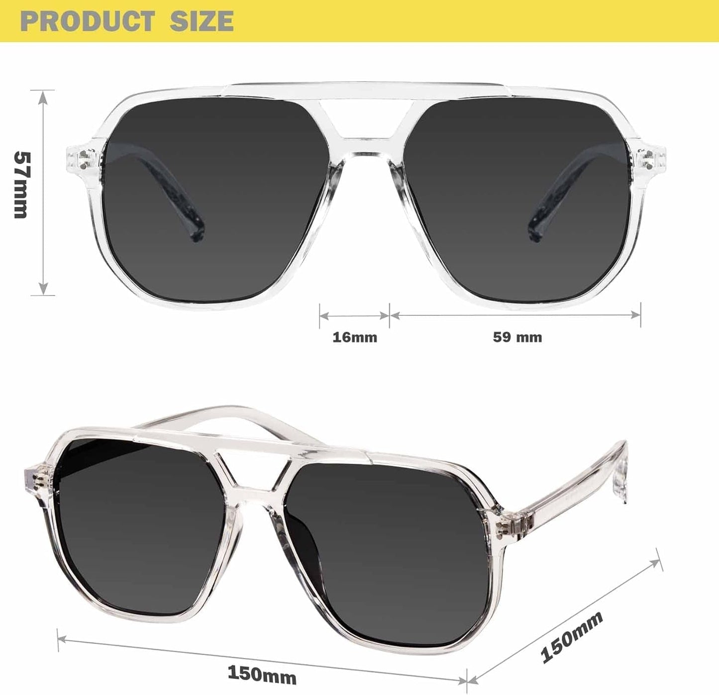 Oversized Aviator Sunglasses for Women and Men with Polarized Lens MS52243 - WORLD TIME VISITS