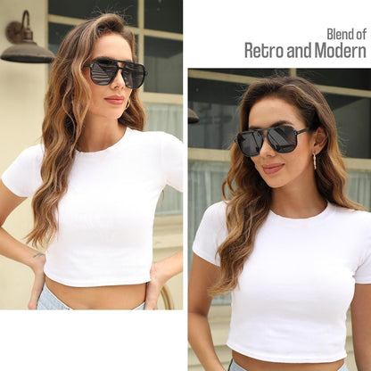Oversized Aviator Sunglasses for Women and Men with Polarized Lens MS52243 - WORLD TIME VISITS