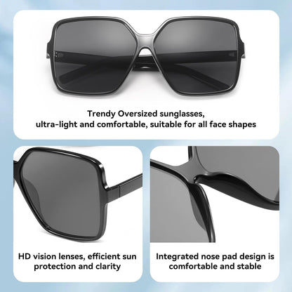 Oversized Square Sunglasses for Women Big Large Wide Fashion Shades for Men UV Protection Unisex - WORLD TIME VISITS