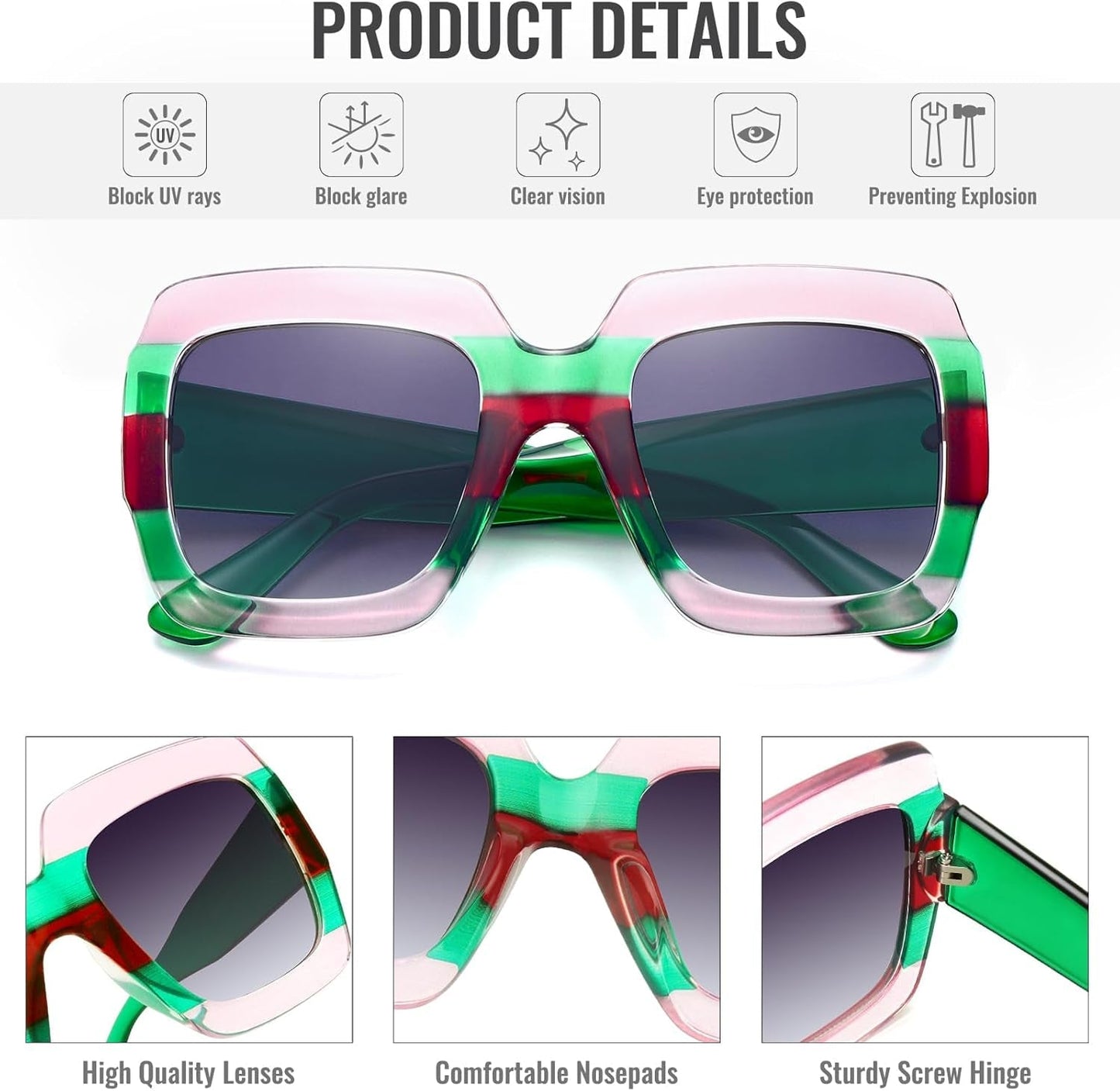 Oversized Square Sunglasses Womens Retro Shades Luxury Big Sun Glasses UV400 Protection S0178 - WORLD TIME VISITS