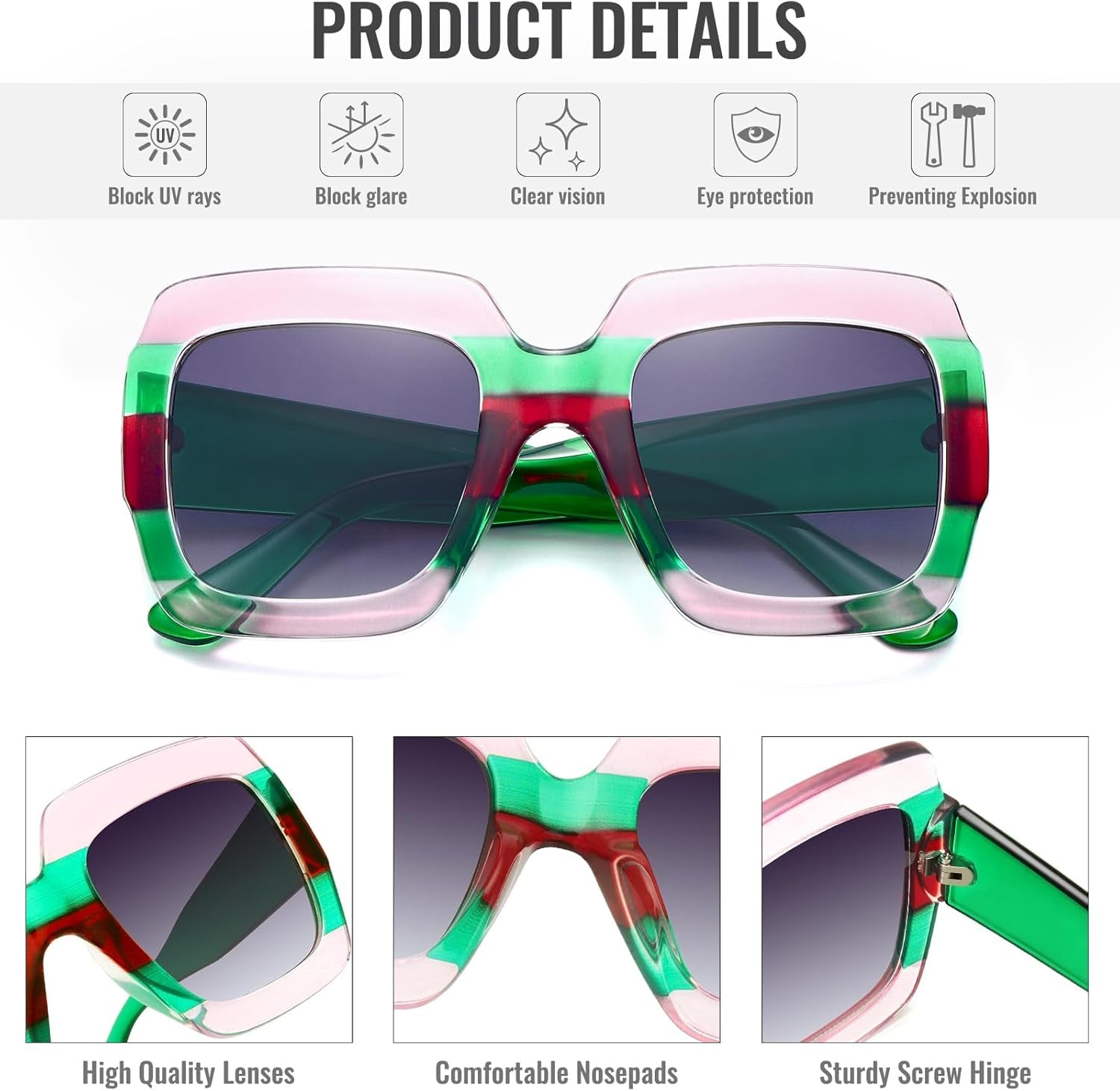 Oversized Square Sunglasses Womens Retro Shades Luxury Big Sun Glasses UV400 Protection S0178 - WORLD TIME VISITS