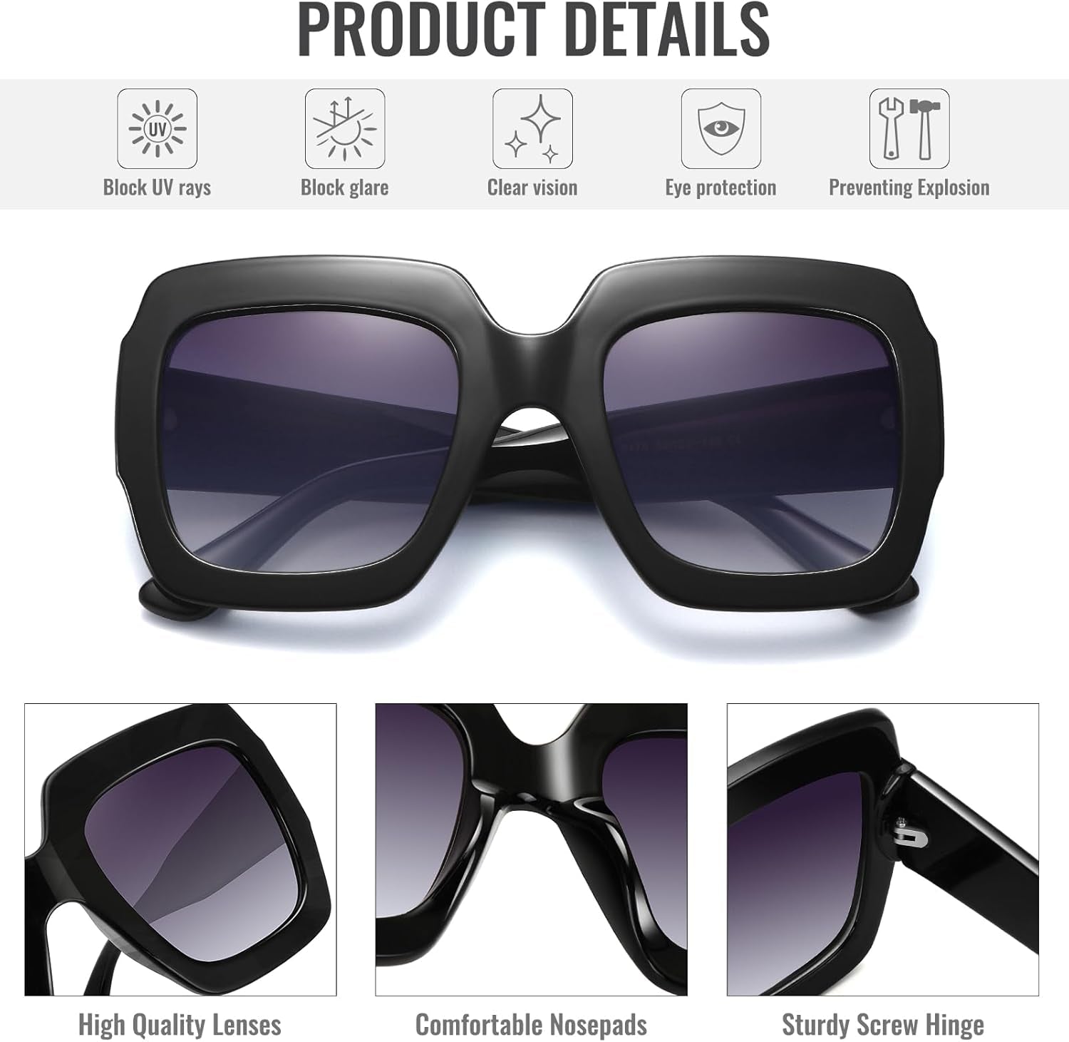Oversized Square Sunglasses Womens Retro Shades Luxury Big Sun Glasses UV400 Protection S0178 - WORLD TIME VISITS