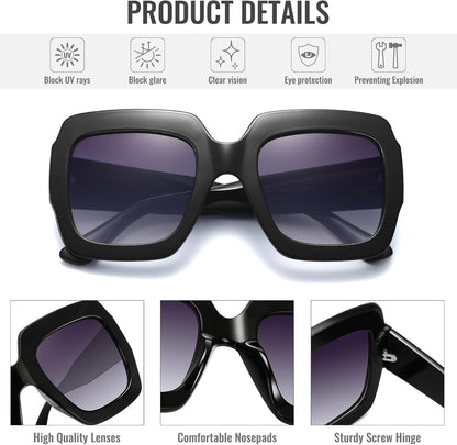 Oversized Square Sunglasses Womens Retro Shades Luxury Big Sun Glasses UV400 Protection S0178 - WORLD TIME VISITS