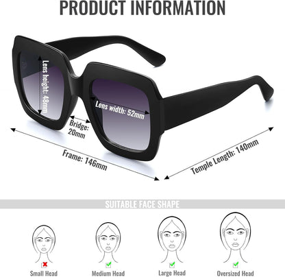Oversized Square Sunglasses Womens Retro Shades Luxury Big Sun Glasses UV400 Protection S0178 - WORLD TIME VISITS