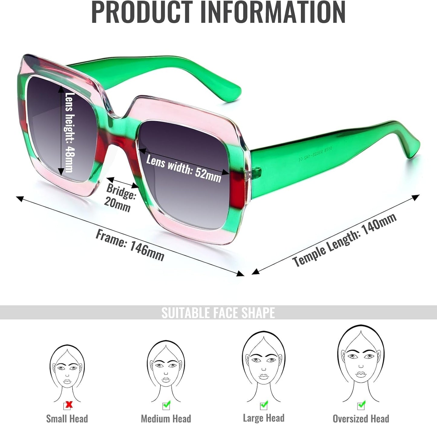 Oversized Square Sunglasses Womens Retro Shades Luxury Big Sun Glasses UV400 Protection S0178 - WORLD TIME VISITS
