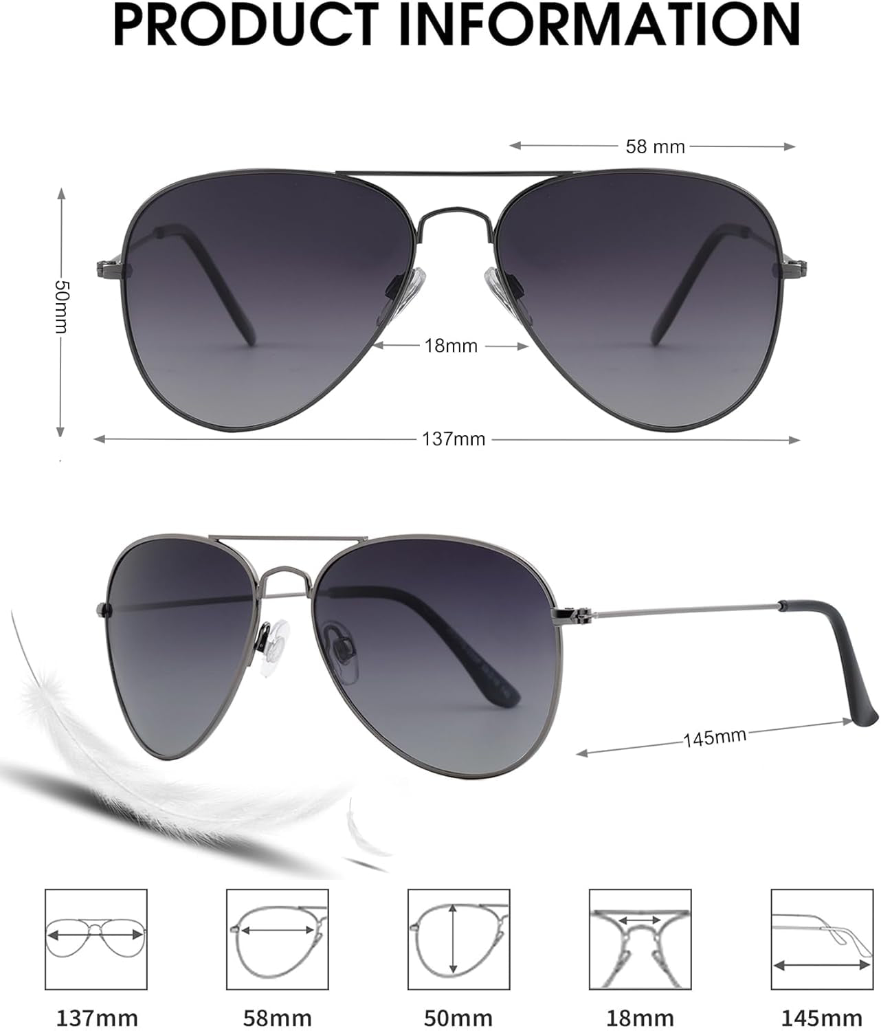 Polarized Aviator Sunglasses for Women Men, UV400 Protection Lens and Lightweight Metal Pilot Frame - WORLD TIME VISITS