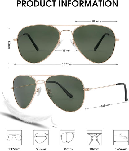 Polarized Aviator Sunglasses for Women Men, UV400 Protection Lens and Lightweight Metal Pilot Frame - WORLD TIME VISITS