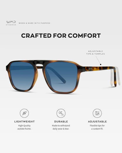 Polarized Modern Aviator One - Bridge Square Mens Sunglasses - WORLD TIME VISITS