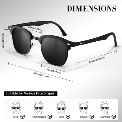 Polarized Semi Rimless Sunglasses for Men Women, Classic Retro Shades Half Frame Driving Sun Glasses UV Protection - WORLD TIME VISITS