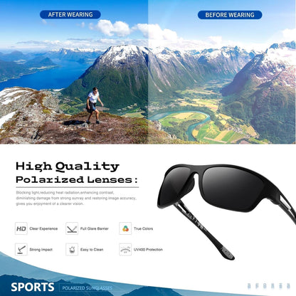 Polarized Sports Sunglasses for Men: UV400 Protection Glasses Womens Wrap around Goggles for Driving Fishing - WORLD TIME VISITS