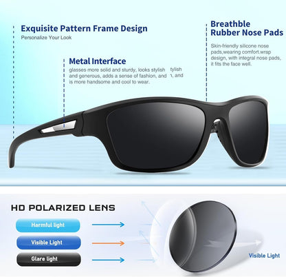 Polarized Sports Sunglasses for Men: UV400 Protection Glasses Womens Wrap around Goggles for Driving Fishing - WORLD TIME VISITS