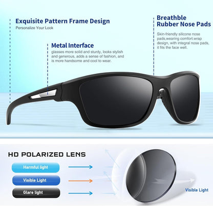 Polarized Sports Sunglasses for Men: UV400 Protection Glasses Womens Wrap around Goggles for Driving Fishing - WORLD TIME VISITS