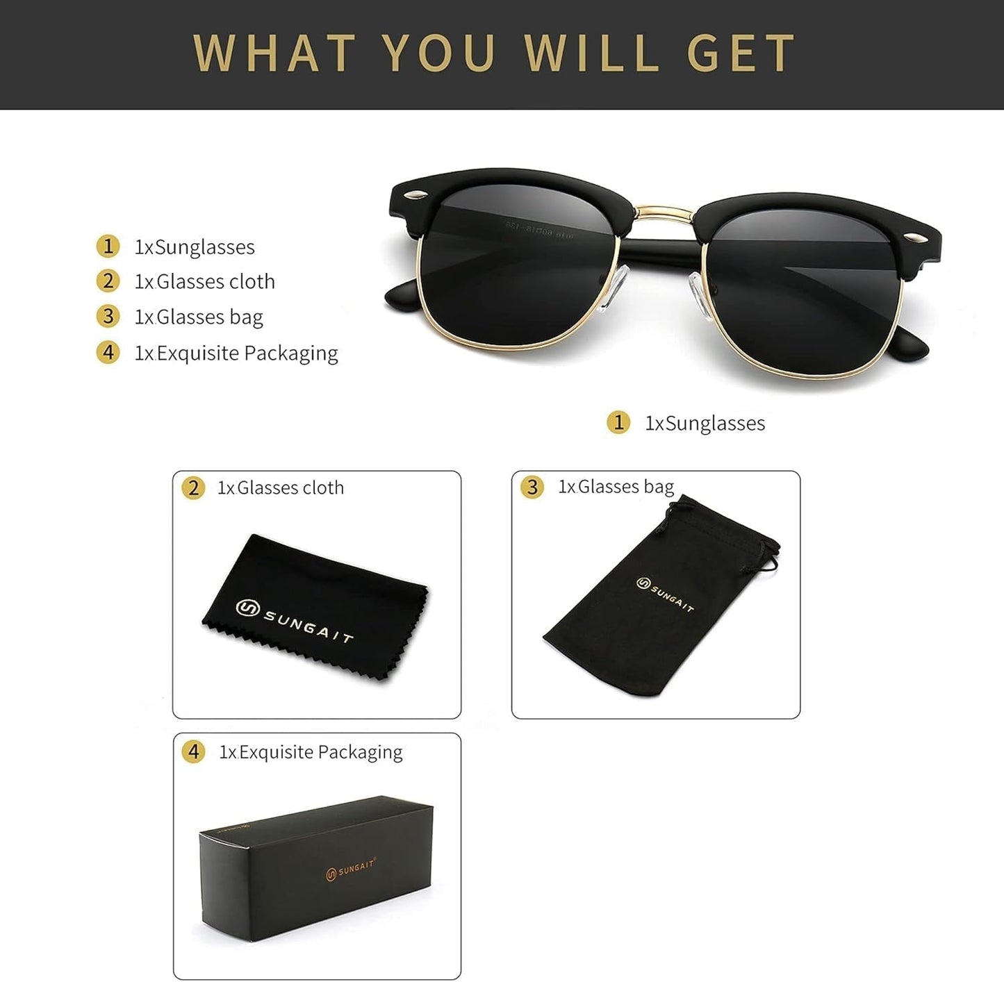 Polarized Sunglasses for Men and Women, Classic Half - Frame Retro Shades for Driving, Travel, and Outdoor Activities - WORLD TIME VISITS