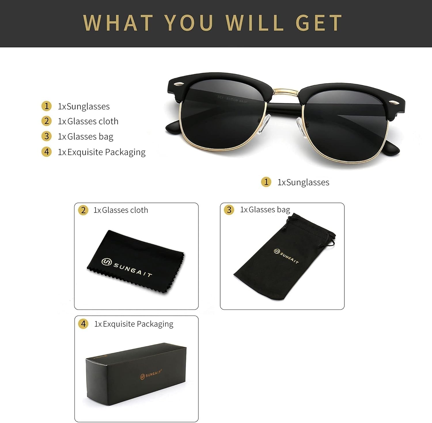 Polarized Sunglasses for Men and Women, Classic Half - Frame Retro Shades for Driving, Travel, and Outdoor Activities - WORLD TIME VISITS