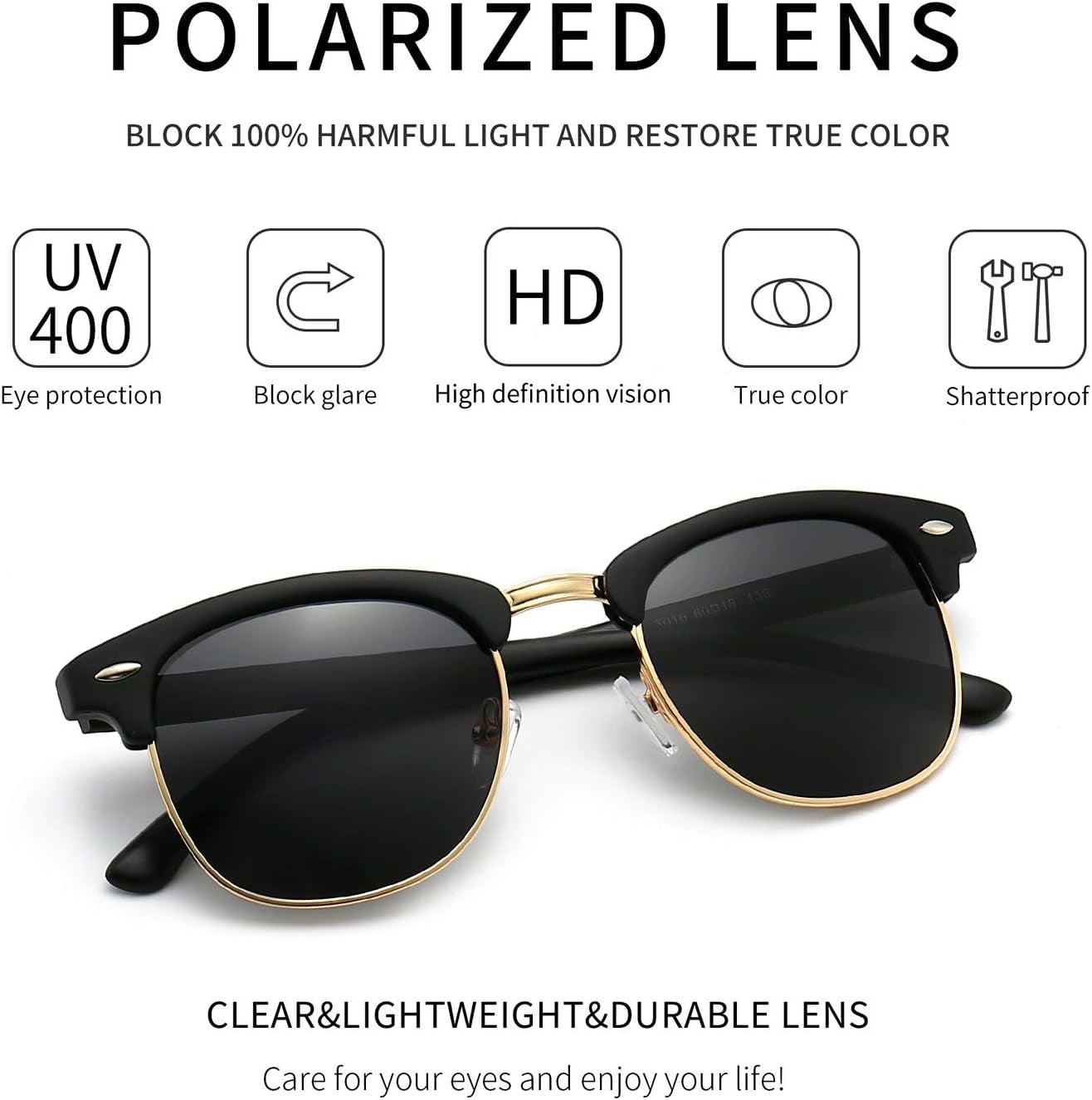Polarized Sunglasses for Men and Women, Classic Half - Frame Retro Shades for Driving, Travel, and Outdoor Activities - WORLD TIME VISITS