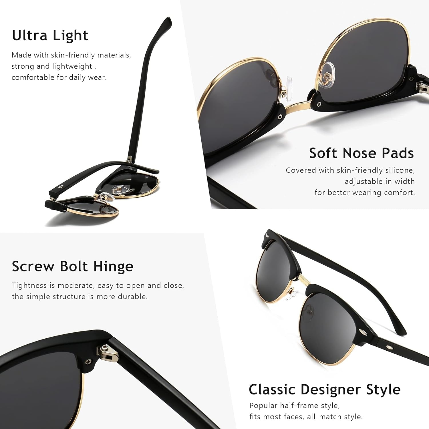 Polarized Sunglasses for Men and Women, Classic Half - Frame Retro Shades for Driving, Travel, and Outdoor Activities - WORLD TIME VISITS