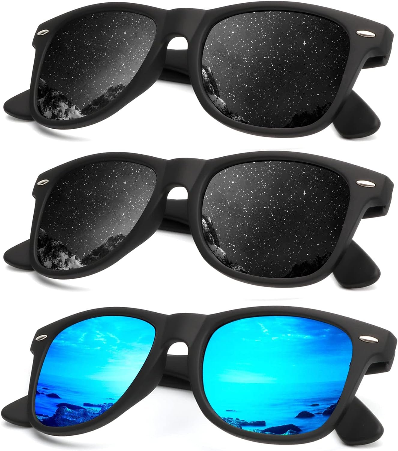 Polarized Sunglasses for Men and Women Matte Finish Sun Glasses Color Mirror Lens UV Blocking (3 Pack) - WORLD TIME VISITS