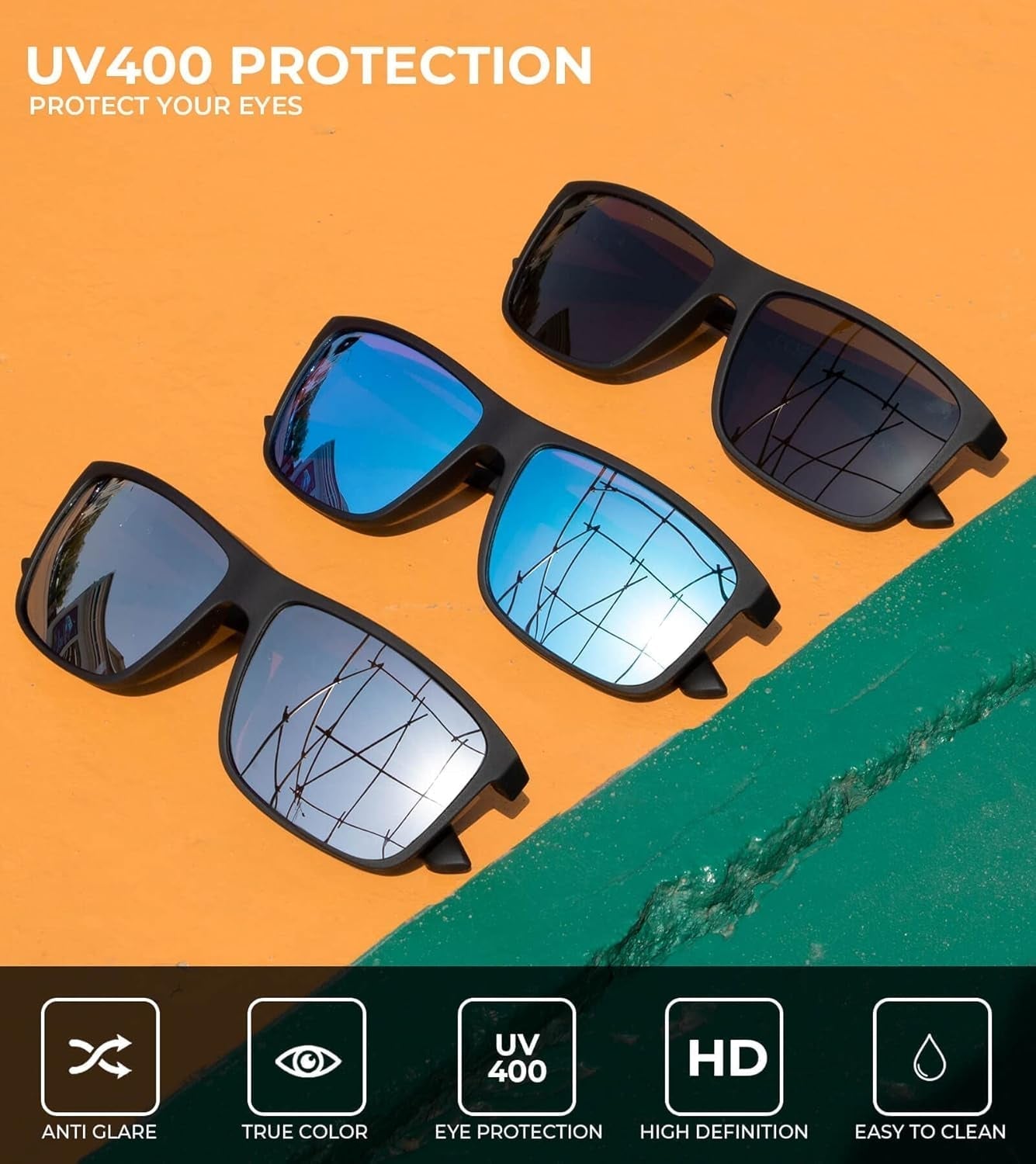 Polarized Sunglasses for Men and Women, Mens Sun Glasses with UV Protection for Driving Fishing Golf (3 Packs) - WORLD TIME VISITS