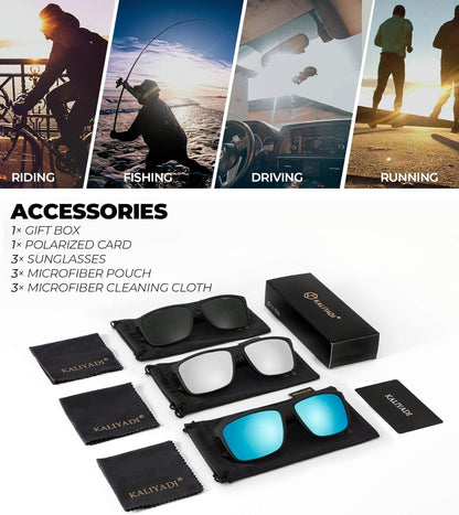 Polarized Sunglasses for Men and Women, Mens Sun Glasses with UV Protection for Driving Fishing Golf (3 Packs) - WORLD TIME VISITS