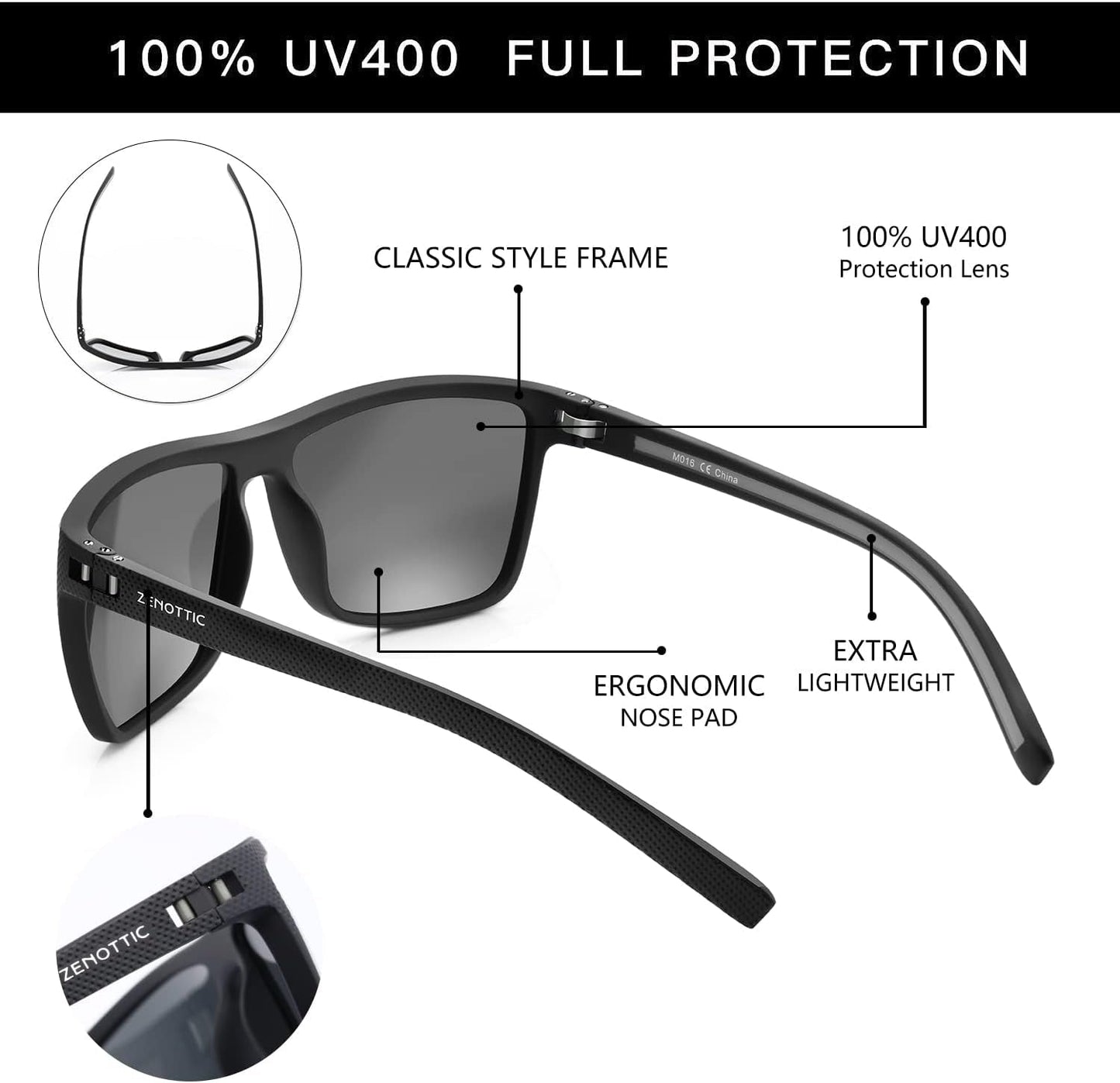 Polarized Sunglasses for Men Lightweight TR90 Frame UV400 Protection Square Sun Glasses - WORLD TIME VISITS