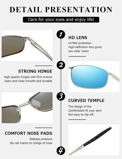 Polarized Sunglasses for Men Rectangle Metal Frame Retro Sun Glasses AE0395 - WORLD TIME VISITS