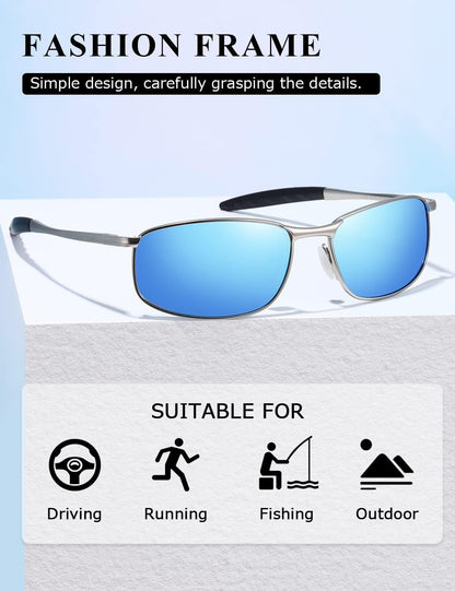 Polarized Sunglasses for Men Rectangle Metal Frame Retro Sun Glasses AE0395 - WORLD TIME VISITS