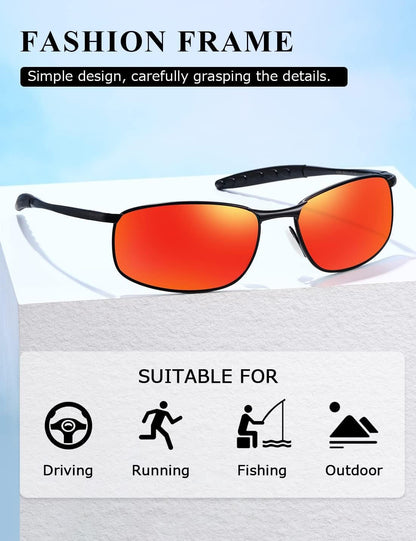 Polarized Sunglasses for Men Rectangle Metal Frame Retro Sun Glasses AE0395 - WORLD TIME VISITS