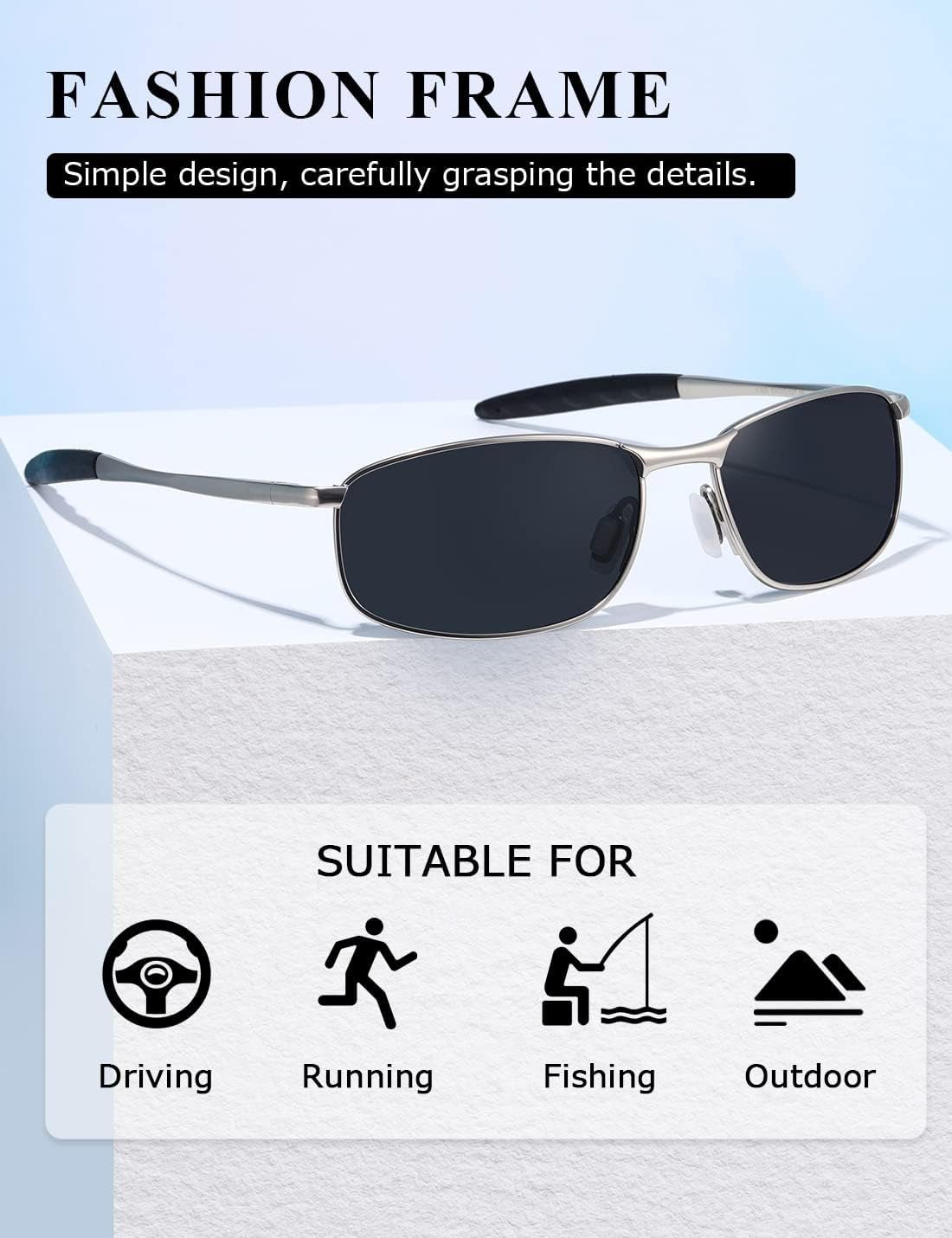 Polarized Sunglasses for Men Rectangle Metal Frame Retro Sun Glasses AE0395 - WORLD TIME VISITS