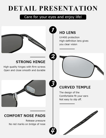 Polarized Sunglasses for Men Rectangle Metal Frame Retro Sun Glasses AE0395 - WORLD TIME VISITS