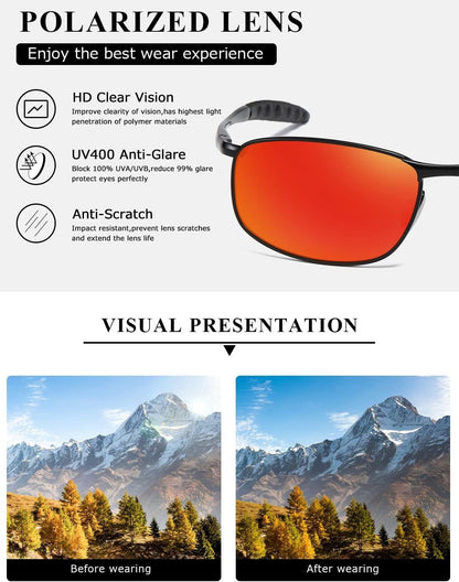 Polarized Sunglasses for Men Rectangle Metal Frame Retro Sun Glasses AE0395 - WORLD TIME VISITS
