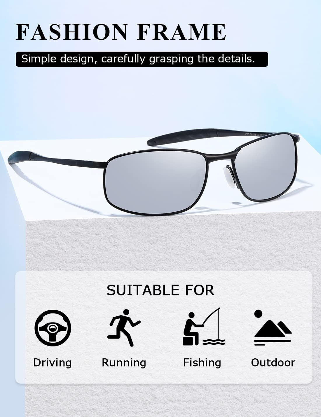 Polarized Sunglasses for Men Rectangle Metal Frame Retro Sun Glasses AE0395 - WORLD TIME VISITS