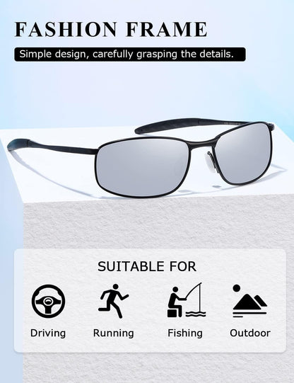 Polarized Sunglasses for Men Rectangle Metal Frame Retro Sun Glasses AE0395 - WORLD TIME VISITS