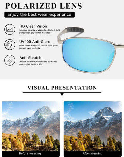 Polarized Sunglasses for Men Rectangle Metal Frame Retro Sun Glasses AE0395 - WORLD TIME VISITS