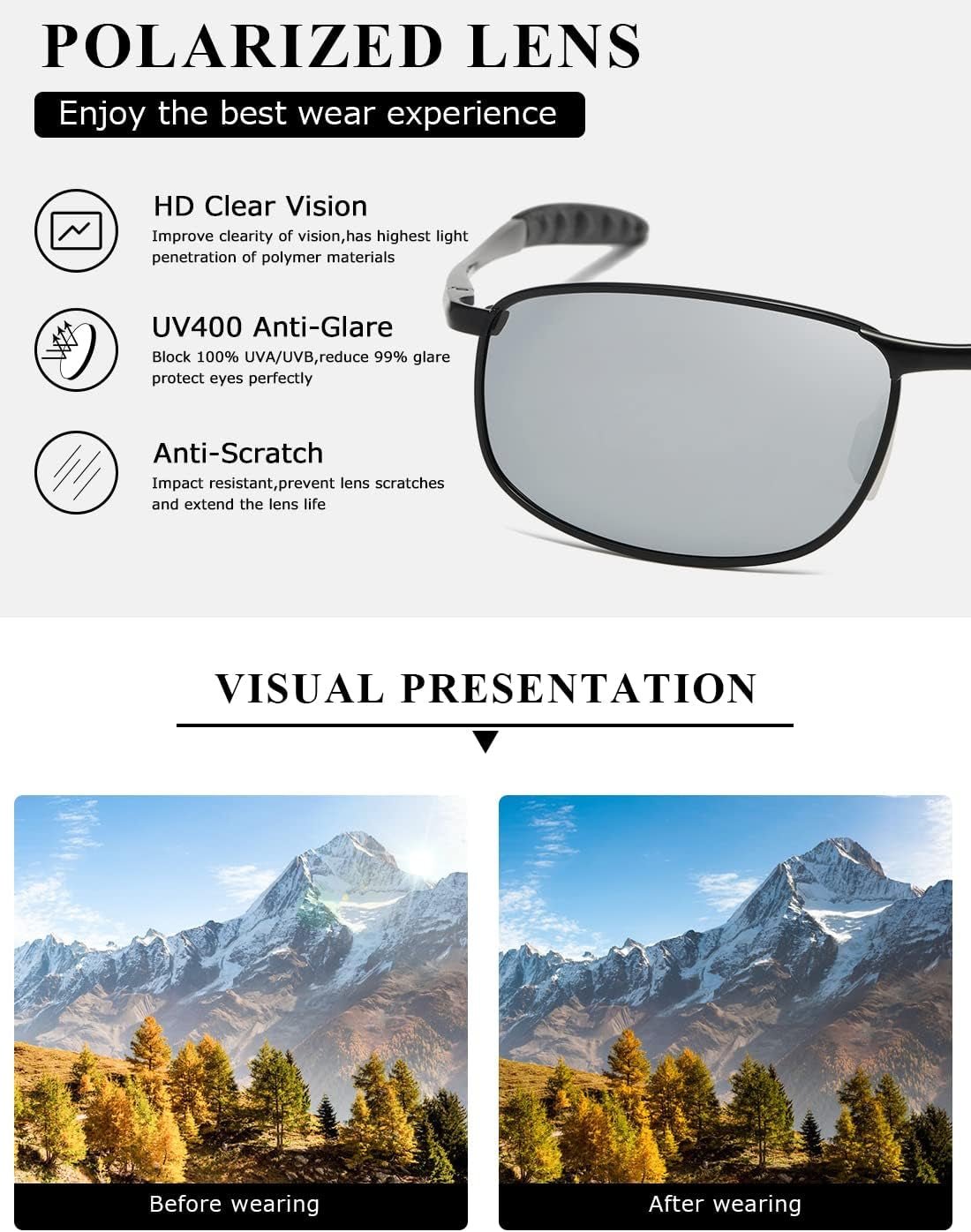 Polarized Sunglasses for Men Rectangle Metal Frame Retro Sun Glasses AE0395 - WORLD TIME VISITS