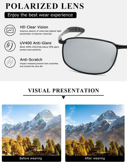 Polarized Sunglasses for Men Rectangle Metal Frame Retro Sun Glasses AE0395 - WORLD TIME VISITS